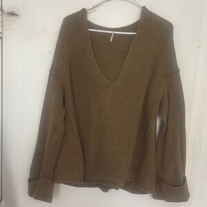 Free People Olive V-Neck Sweater